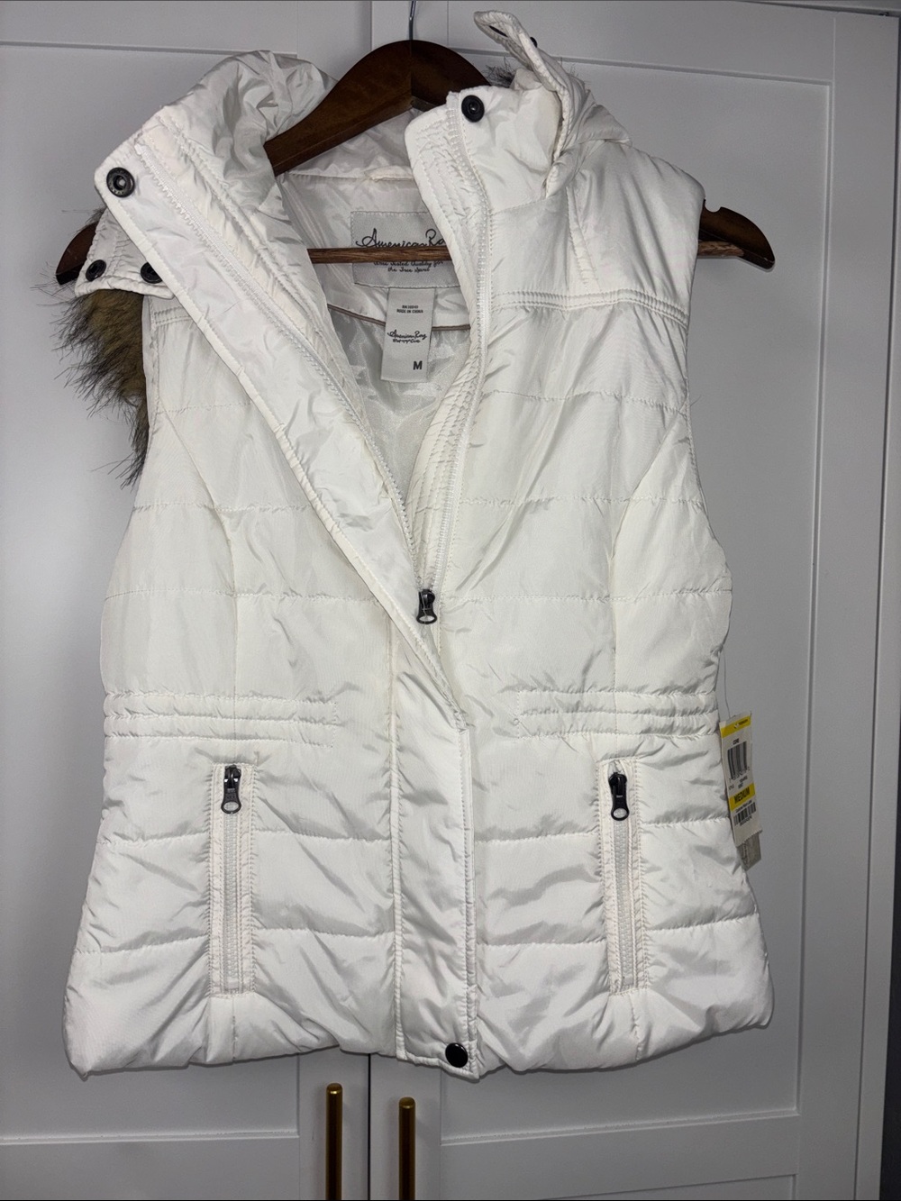 Anne Klein Off-White Quilted Hooded Puffer Vest
